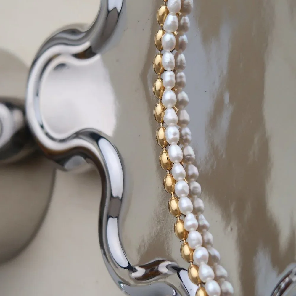 NEW 18K Gold Plated Fresh Water Pearl Necklace x - Picture 5 of 7